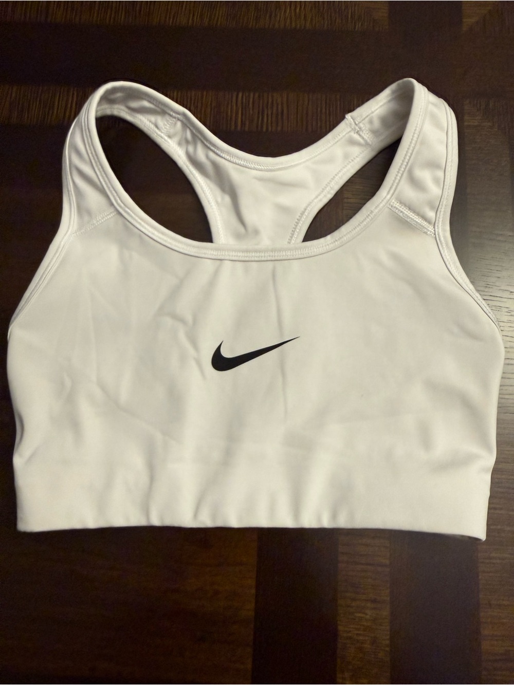 Nike White Racerback Sports Bra with Black Swoosh